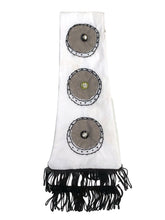 Load image into Gallery viewer, White cotton appliqued and embroidered scarf with tassels
