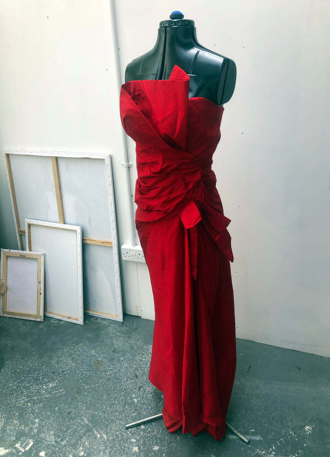 Red shot silk bias cut dress - handmade