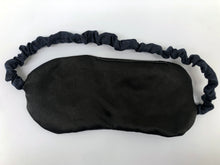 Load image into Gallery viewer, Hand-sewn and embroidered sleep mask in dark blue silk satin
