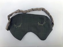 Load image into Gallery viewer, Hand-sewn and embroidered sleep mask in grey cotton and silk satin
