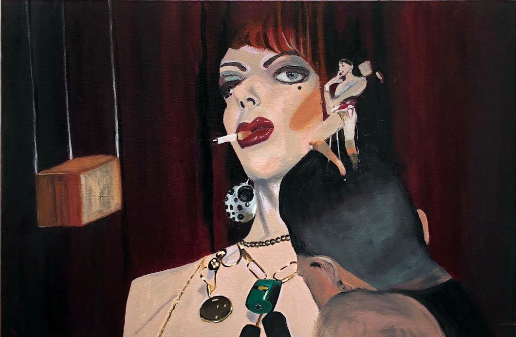 David Hoyle getting a Tattoo whilst Smoking - oil painting