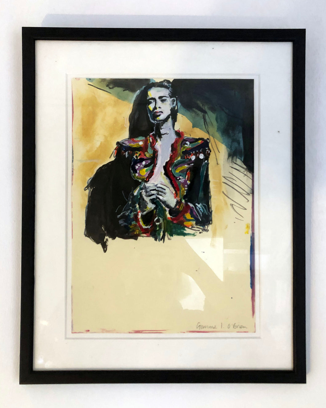 ISABELLA ROSSELLINI - framed painting in YSL in British Vogue 1989