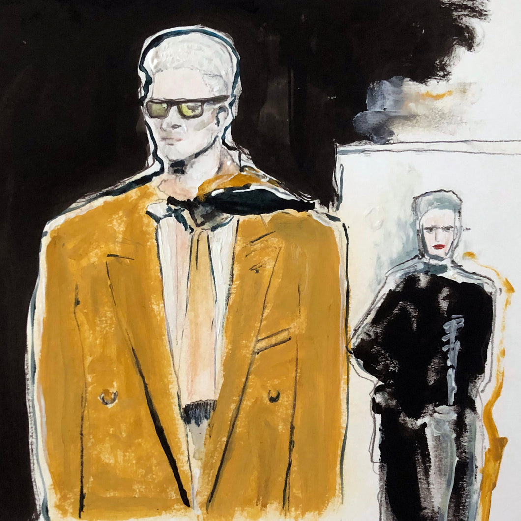 TOM FORD illustration of two models - A/W 25 designed by Haider Ackermann - Paris