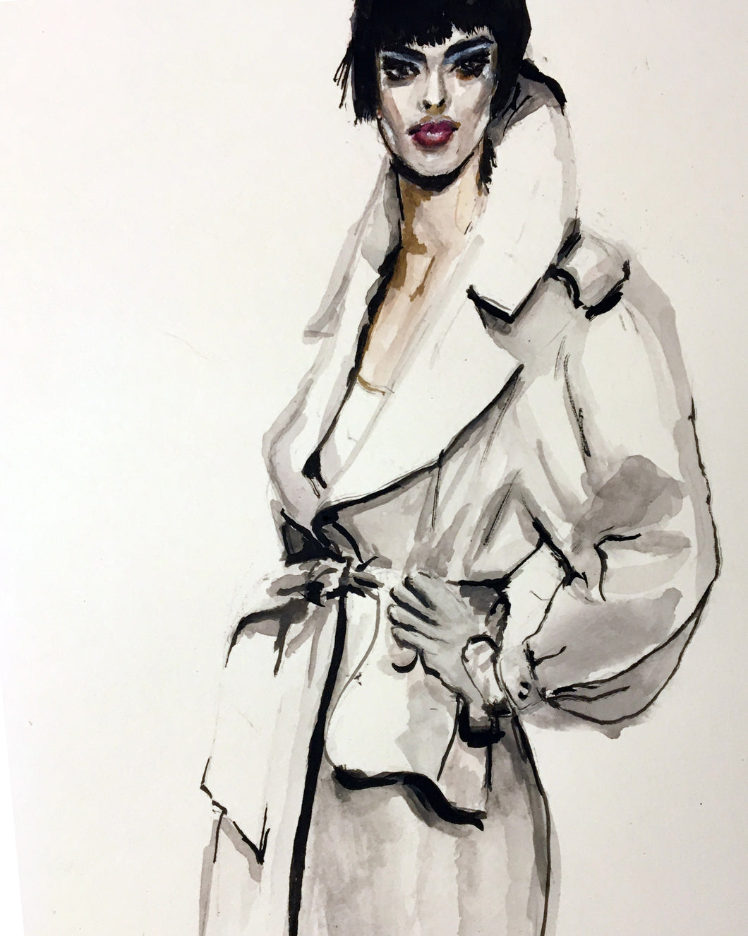 CLAUDE MONTANA - illustration of S/S 1993 look model Anneliese Seubert