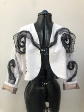 Load image into Gallery viewer, Hand-made white cotton bolero jacket embroidered and embellished.
