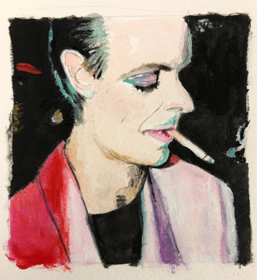 Painting of David Bowie smoking
