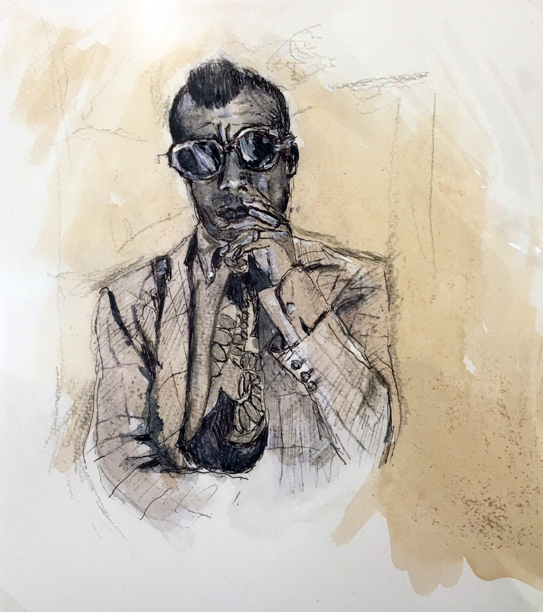 Illustration of James Baldwin smoking.